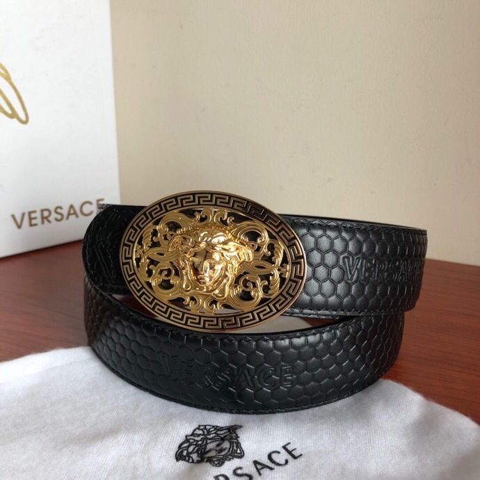 Versace Men s Black Cowhide Medusa Logo Belt 3.8cm