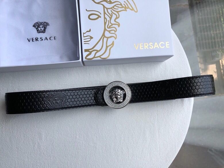 Versace Men s Black Cowhide Medusa Logo Belt 3.8cm