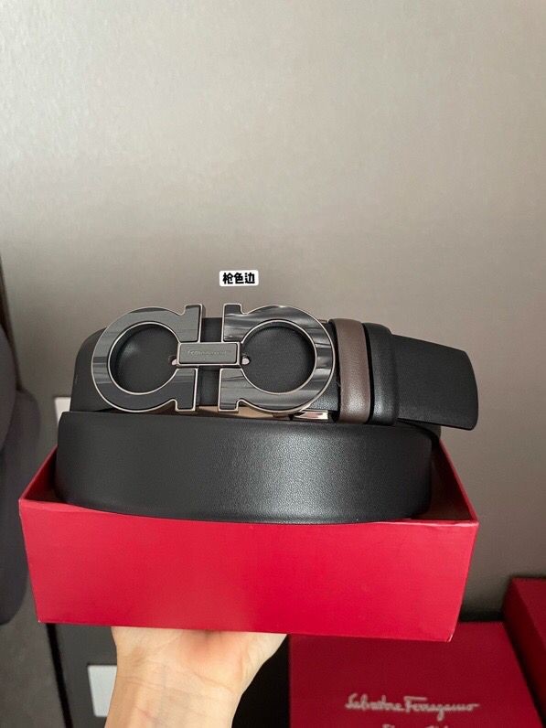 Ferragamo Black/brown nappa leather belt 3.5cm