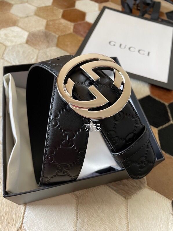 Gucci Men s Interlocking GG Metal Buckle Belt 4cm