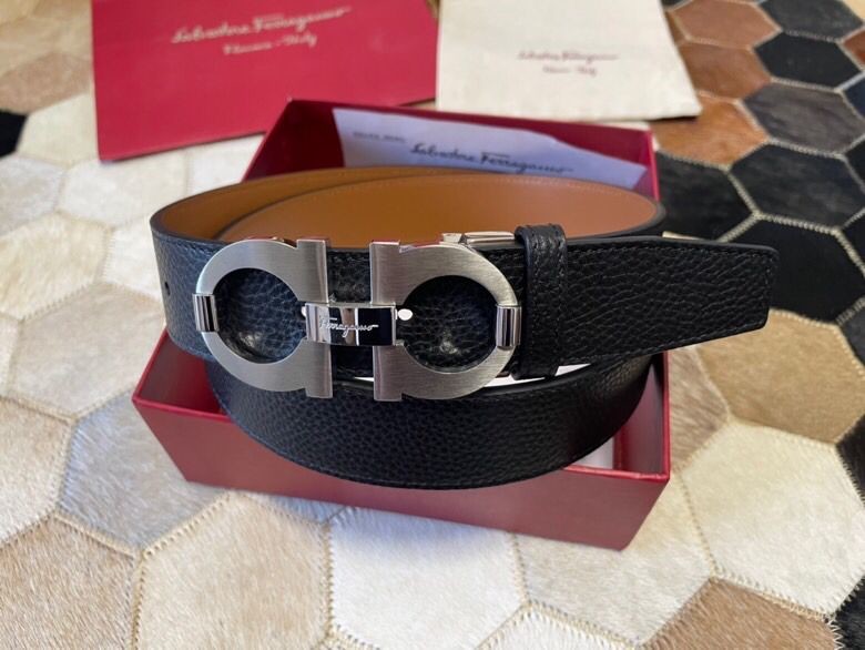 Ferragamo Men s 3.5cm Stainless Steel Metal Buckle Cowhide Grain Belt