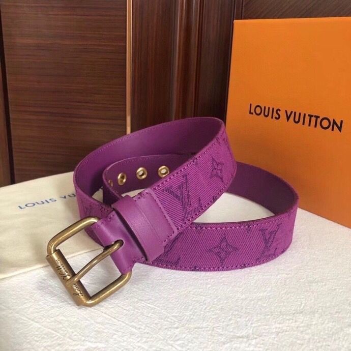 Louis Vuitton Monogran Printed Washed Denim Calfskin Signature Belt