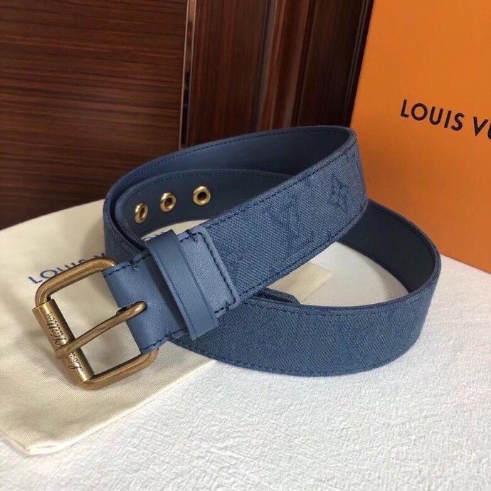 Louis Vuitton Monogran Printed Washed Denim Calfskin Signature Belt