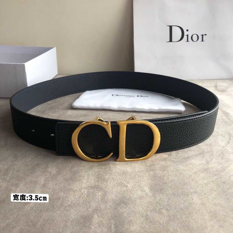 Dior 35mm black and beige OBLIQUE print and black leather Reversible belt