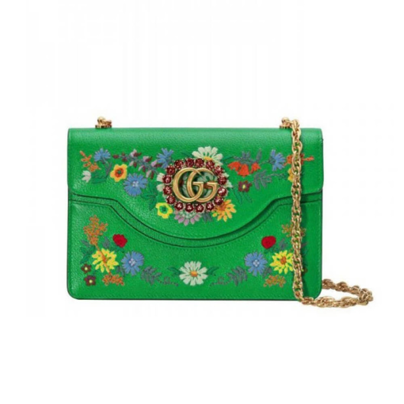 Gucci Floral Embroidered Small Leather Shoulder Bag 499617