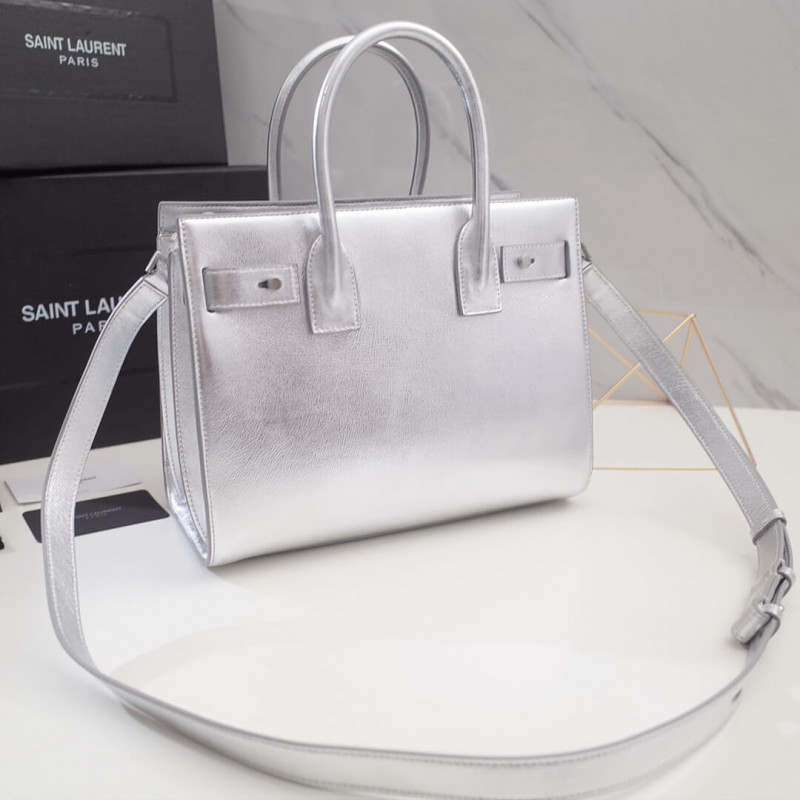 Saint Laurent Sac De Jour Souple Baby In Crumpled Silver Calf Leather 477477