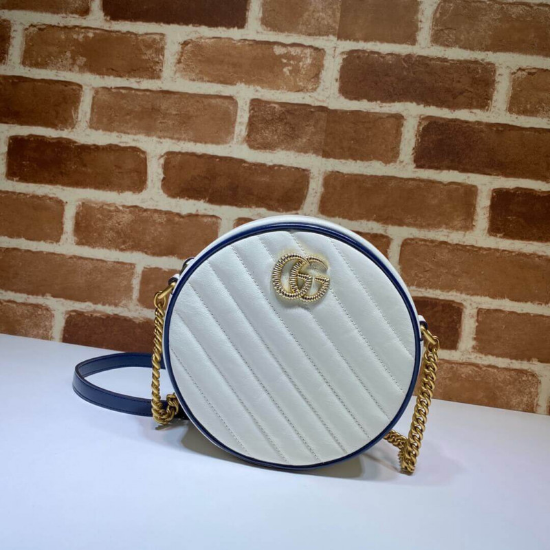 Gucci GG Marmont Mini Round Shoulder Bag 550154 White