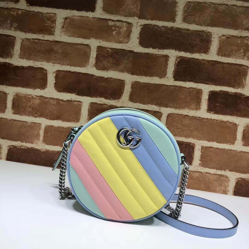 Gucci GG Marmont Mini Round Shoulder Bag In Pastel And Rainbow 550154