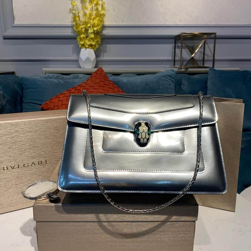 Bvlgari Serpenti Forever Shoulder Bag 28cm in Silver Brushed Metallic 35106