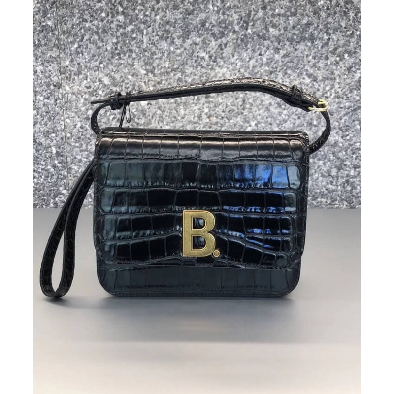 Balenciaga B Small Croc-effect Leather Shoulder Bag