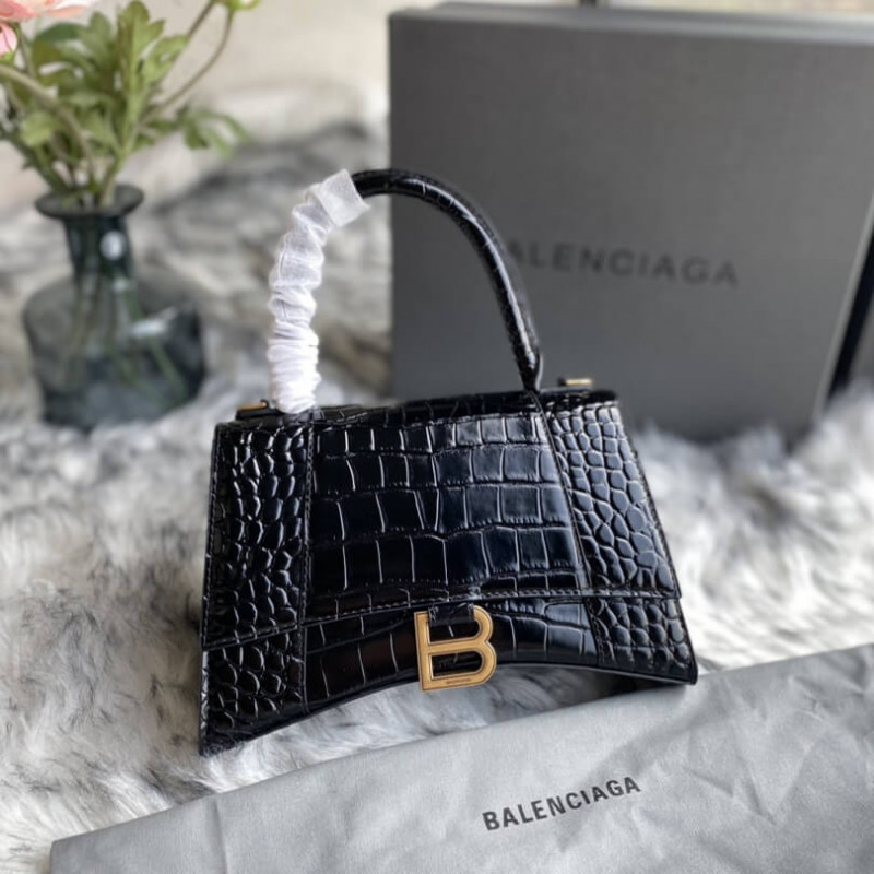 Balenciaga Hourglass S Croc-Effect Leather Tote