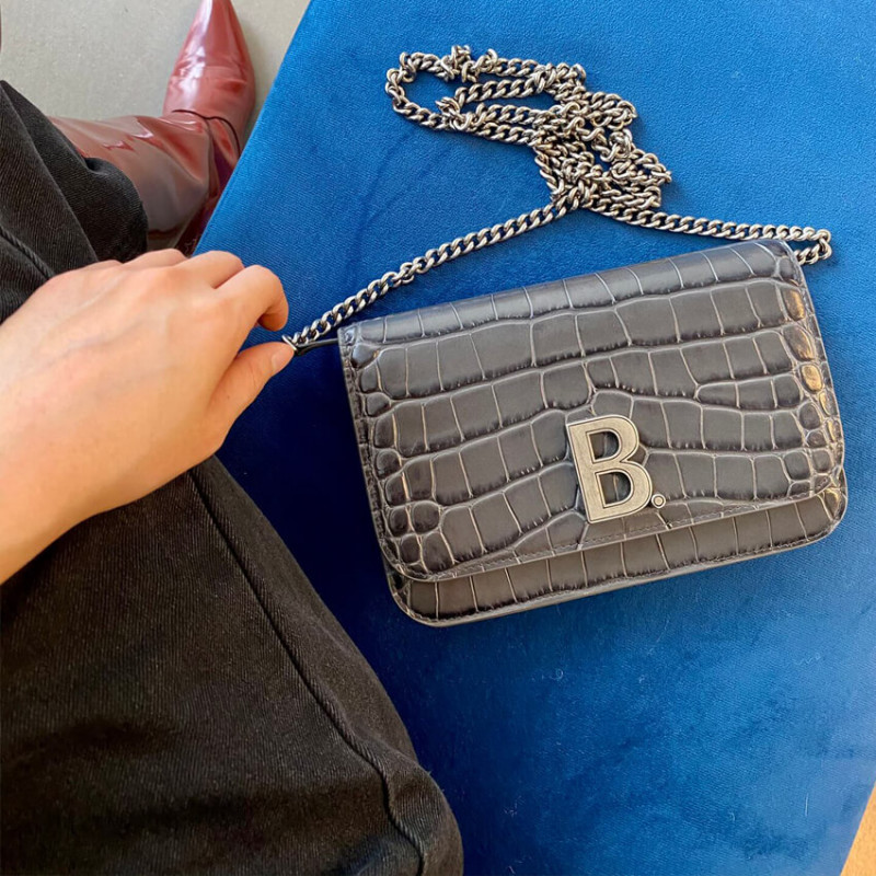 Balenciaga B Croc-Embossed Wallet On Chain