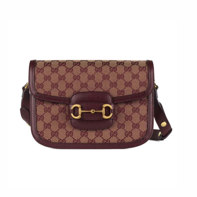 Gucci Horsebit 1955 Small Bag 602204 in Burgundy GG Canvas