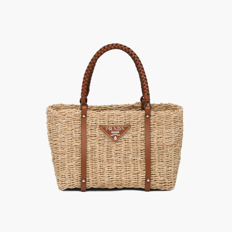 Prada Corn Husk and Leather Tote 1BG336