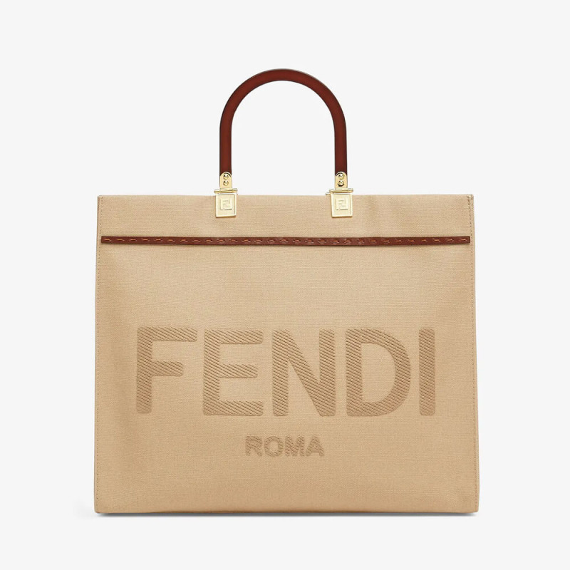 Fendi Medium Sunshine Tote Bag in Beige Canvas 8BH386