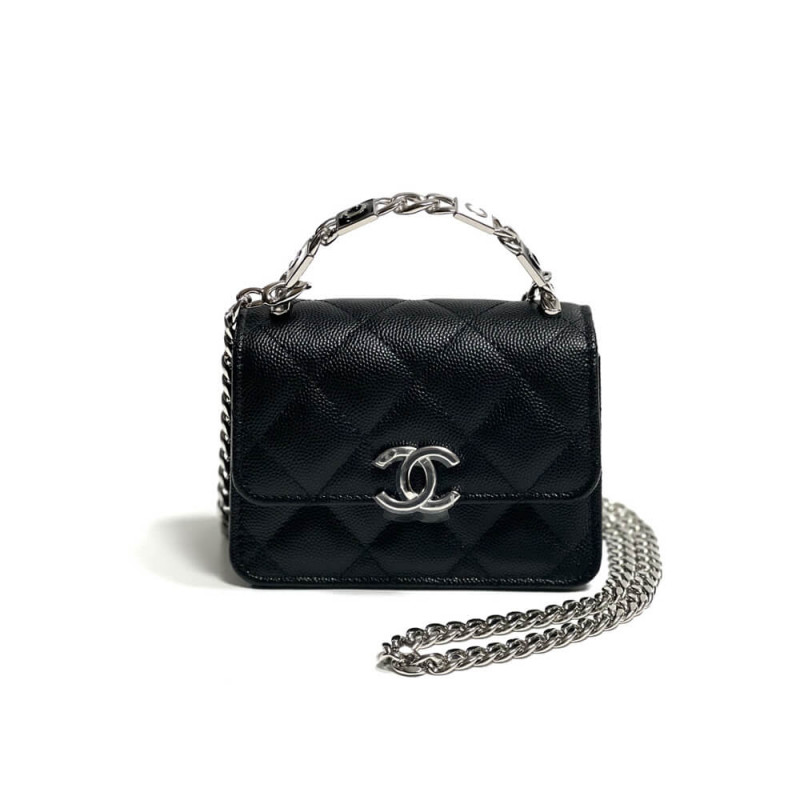 Chanel Enamel Handle Clutch with Chain in Grained Calfskin AP2758