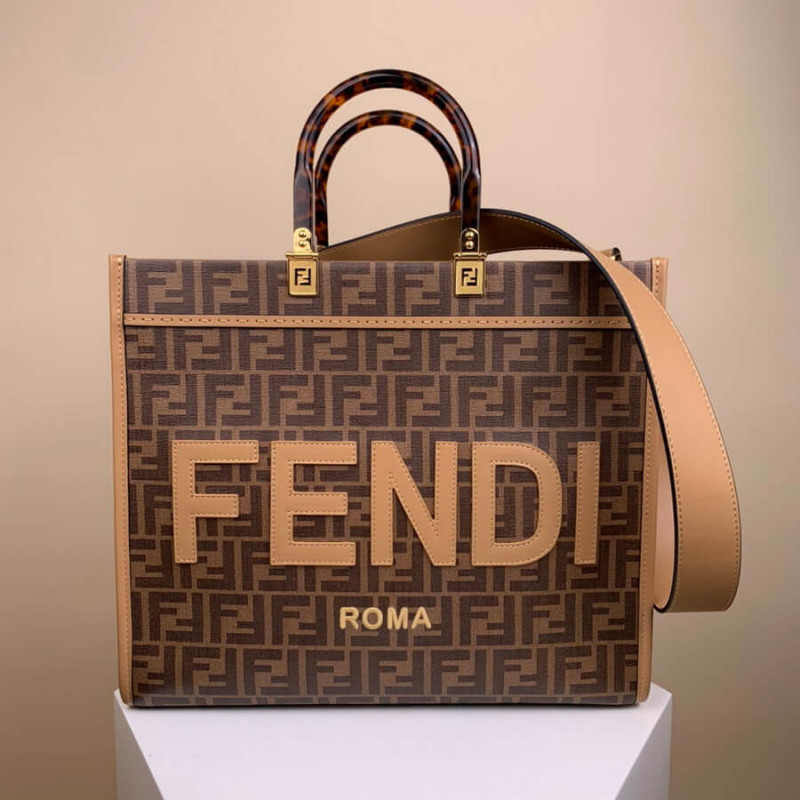 Fendi Medium Sunshine Shopper 8BH386 FF Glazed Fabric