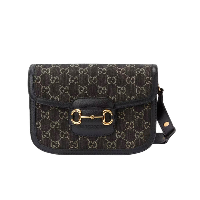 Gucci Horsebit 1955 Denim Shoulder Bag 602204 Black