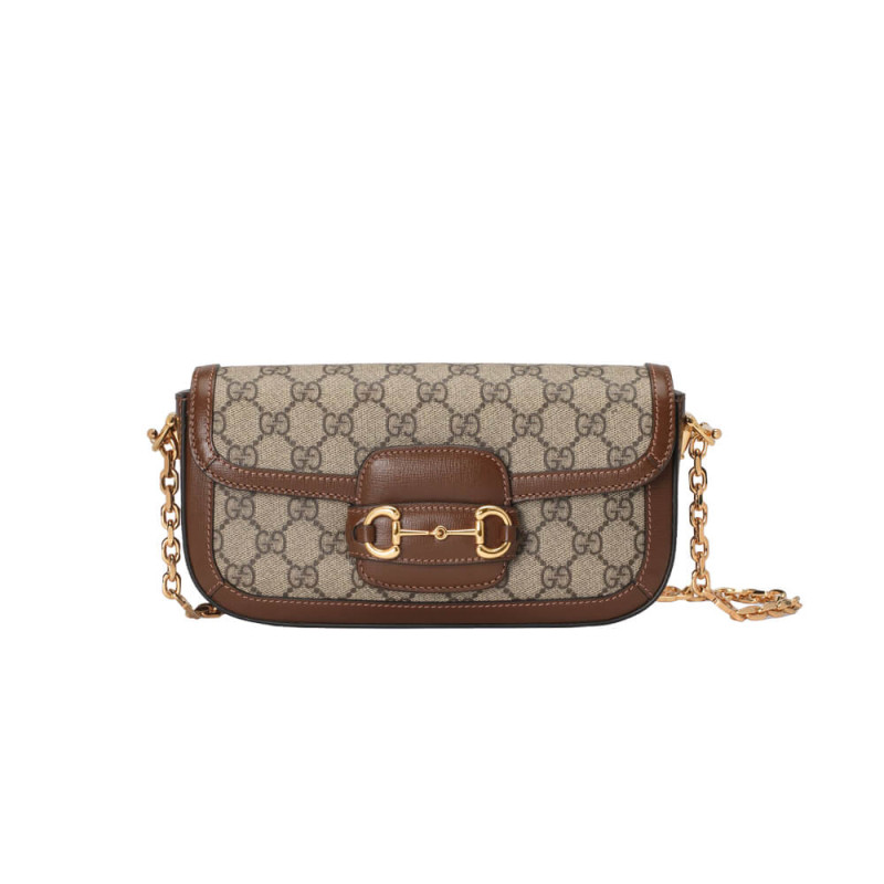 Gucci Horsebit 1955 GG Supreme Canvas Should Bag 735178 Brown