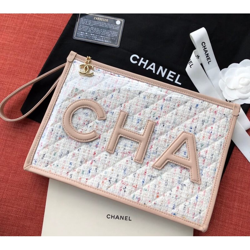 Chanel Large Tweed PVC Logo Pouches AP0360