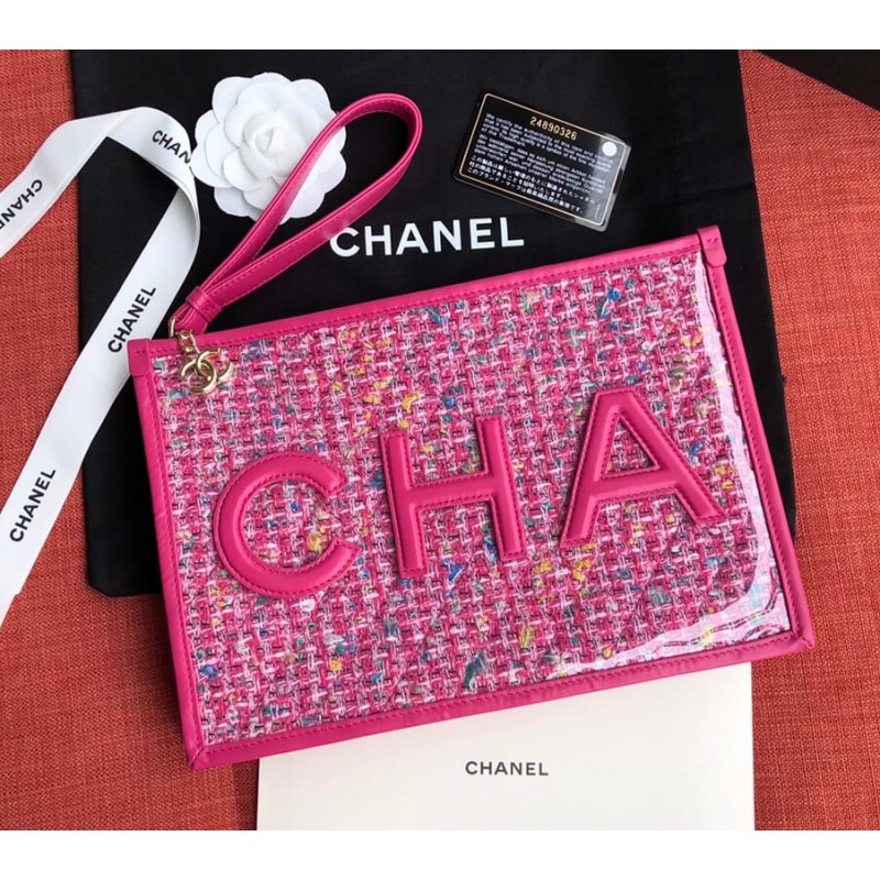 Chanel Large Tweed PVC Logo Pouches AP0360