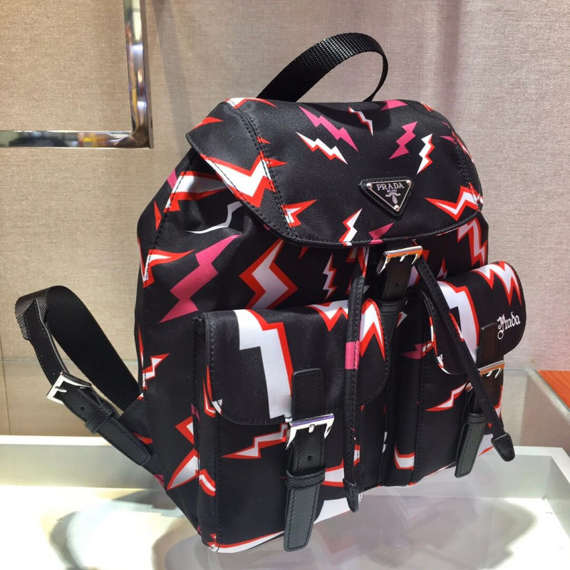 Prada Lightning Print Nylon Small Backpack 1BZ677