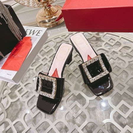 Roger Vivier Diamond buckle block heel slippers