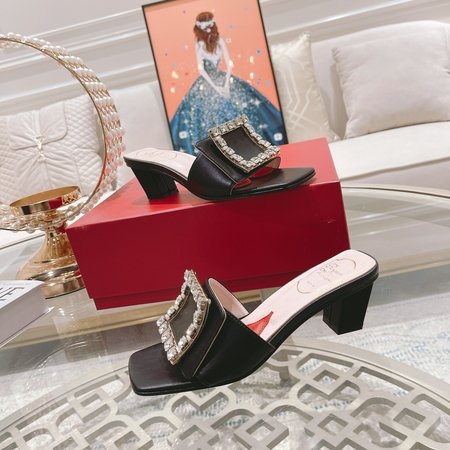 Roger Vivier Diamond buckle block heel slippers