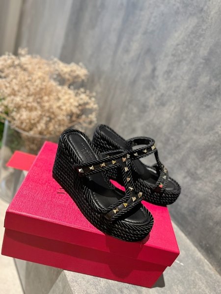 Valentino Rock Studs rope braided wedge sandals