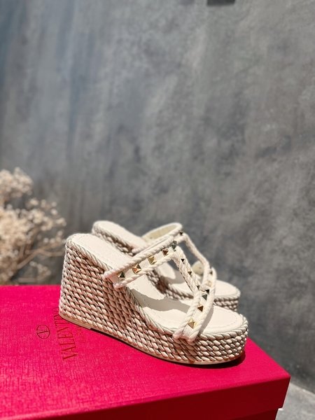 Valentino Rock Studs rope braided wedge sandals