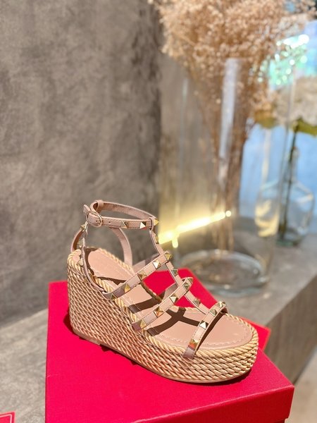 Valentino Rock Studs rope braided wedge sandals