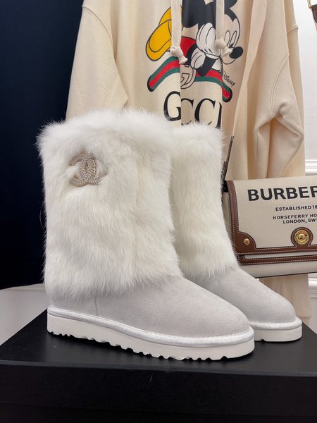 Chanel rabbit fur snow boots