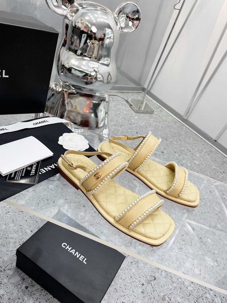 Chanel Pearl Sandals Handmade Pearl Stitching