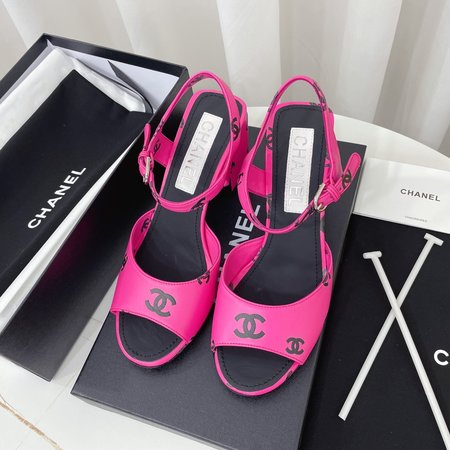 Chanel Black and white panda sandals 7.5cm chunky heel