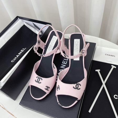 Chanel Black and white panda sandals 7.5cm chunky heel