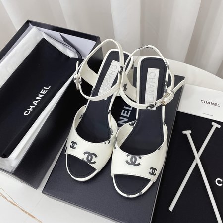 Chanel Black and white panda sandals 7.5cm chunky heel