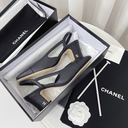 Chanel color block block heel sandals