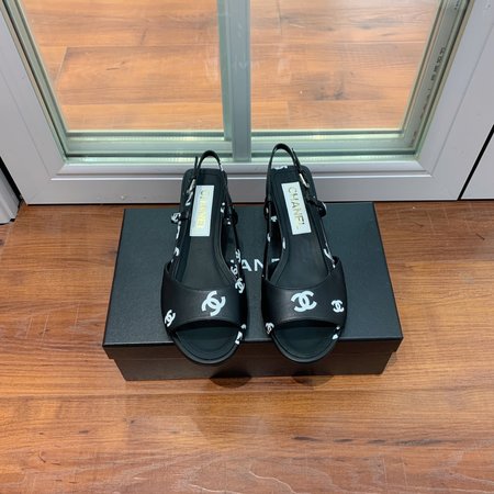 Chanel Vintage Black LogoGo Sandals