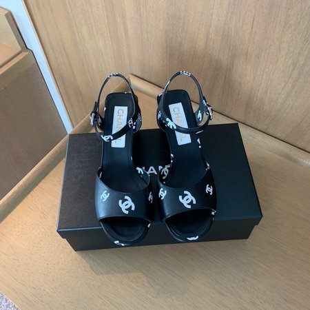 Chanel Vintage Black LogoGo Sandals