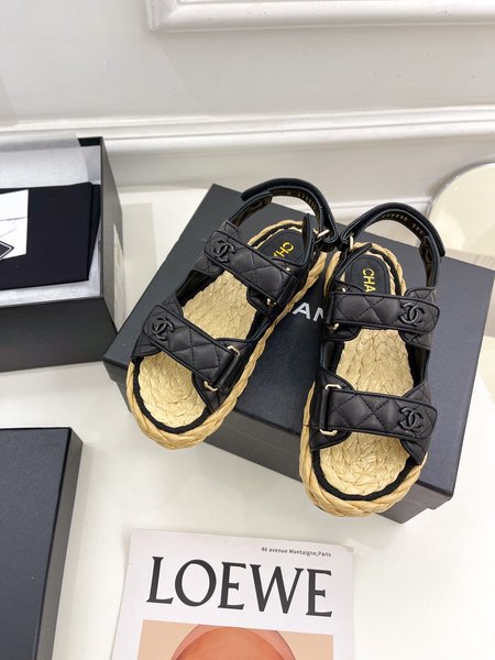Chanel Beach Velcro Sandals Handwoven Hemp Rope Negatives