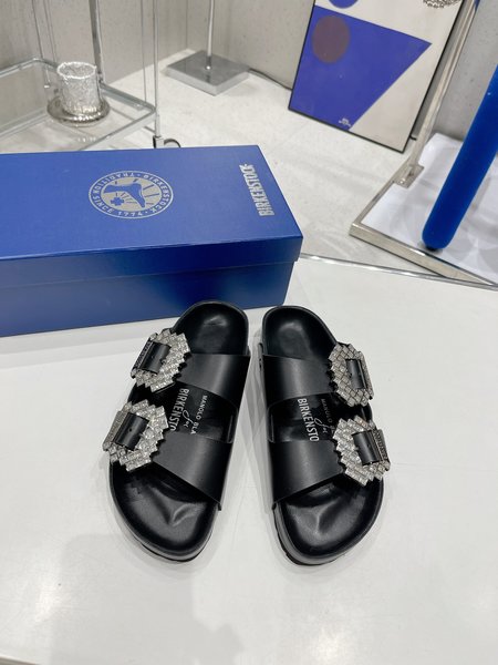 Manolo Blahnik x Birkenstock joint crystal buckle style