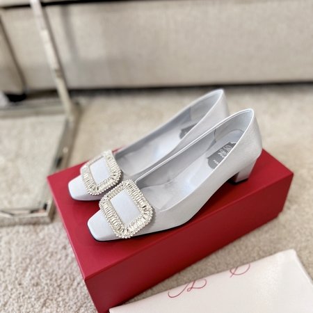 Roger Vivier Silk diamond buckle square heel shoes