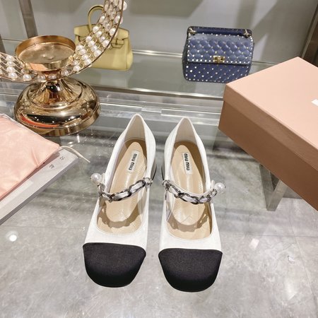 Miu Miu square toe block heel ballerinas