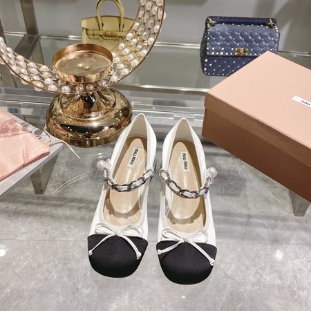 Miu Miu square toe block heel ballerinas