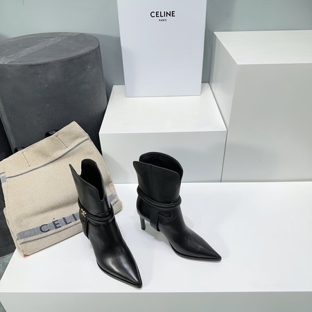 Celine Arc de Triomphe hardware buckle high heel pointed toe boots