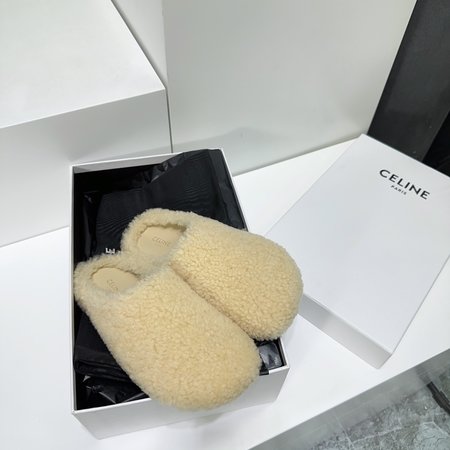 Celine furry slippers toe cap flat slippers