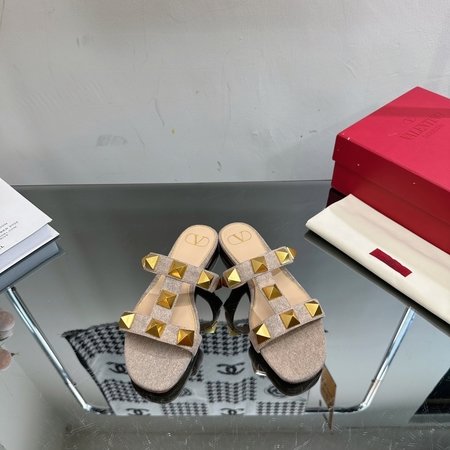 Valentino New Rock Studs element denim slippers