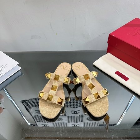 Valentino New Rock Studs element denim slippers