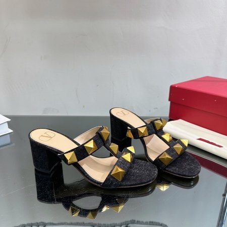 Valentino New Rock Studs element denim slippers