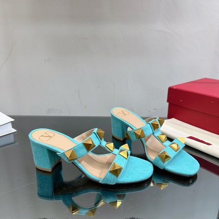 Valentino New Rock Studs element denim slippers